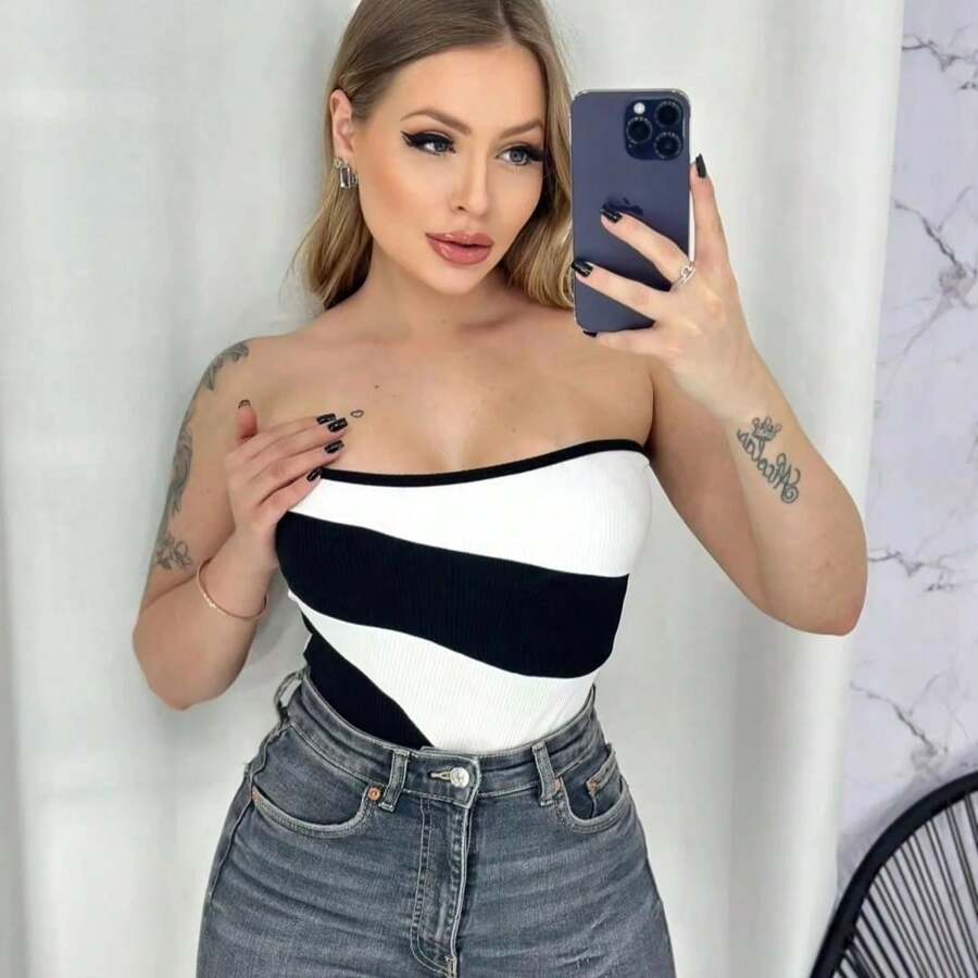 Women Bodysuits - Black and White - View 1