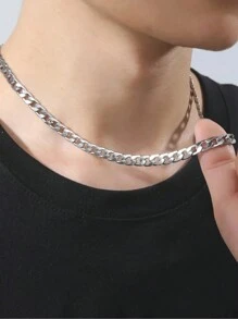 1pc Unisex Stainless Steel Plain Chain, 3mm~10mm Wide, Punk Minimalist Jewelry Accessories - Style a - View 6