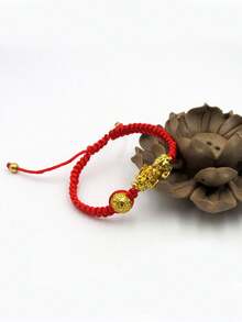 1入組朋克風紅色手工編織貔貅吉祥手鍊,男女皆宜禮物