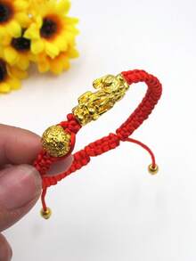 1入組朋克風紅色手工編織貔貅吉祥手鍊,男女皆宜禮物