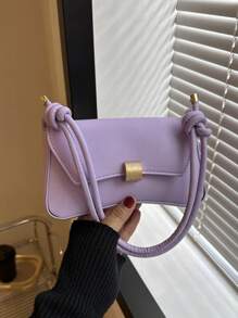 Fashionable Solid Color Vintage Baguette Design Minimalist Armpit Shoulder Bag For Women Valentines , Purple - Purple - View 8