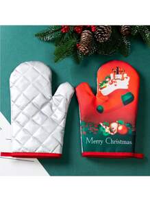 2入組/套(1隻烤箱手套+1隻鍋墊)聖誕節微波爐手套和鍋墊套裝,適用於廚房烘焙,耐熱 - 彩色 - 查看 3