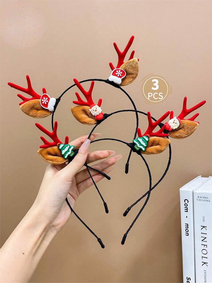 3入組女孩可愛的聖誕卡通鹿角頭箍