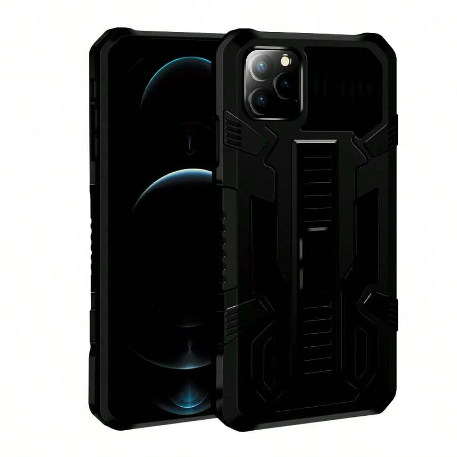 黑色防震手機殼,帶隱形手機支架,適用於iphone、samsung、xiaomi、oppo,保護套 - 黑色 - 查看 1