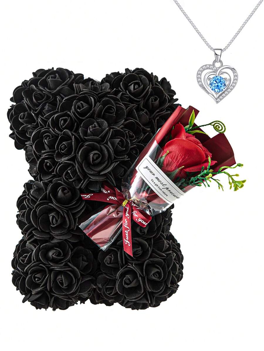 母親節、情人節禮物，1個純手工製作的玫瑰熊，送給女兒、朋友，結婚週年和派對的禮物