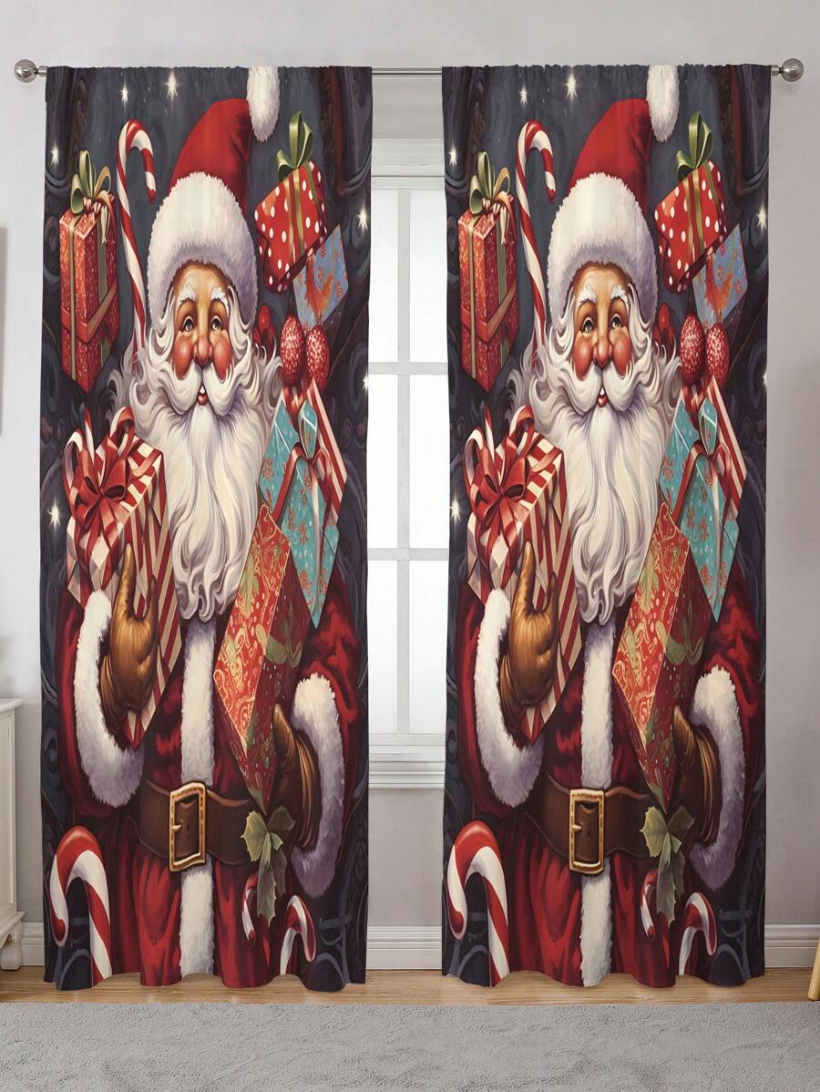 1pc Christmas Themed Digital Printed Window Curtain - Multicolor - View 1