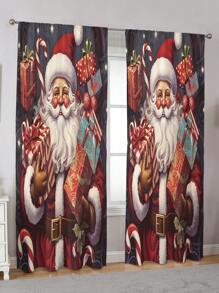 1pc Christmas Themed Digital Printed Window Curtain - Multicolor - View 2