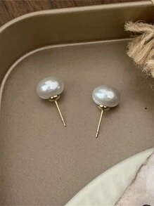 1 set Boucles d'oreilles cloutées en faux perle, grandes, plates, à imitation haute brillance, hypoallergéniques, cadeau pour femmes