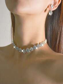 3 Piezas/set Collar Y Aretes De Gota De Agua Con Incrustaciones De Diamantes De Imitación Lujosos Para Mujeres, Adecuados Para Fiestas - Multicolor - Ver 3