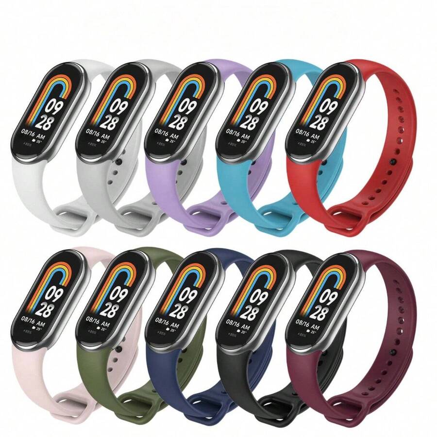 10 Pcs/Pack Strap Compatible With Mi Band 8 9 10 Silicone Bracelet Compatible With XiaoMi Band Wrist Strap Man Women
