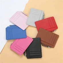 Ví đựng thẻ PU mới cho nam nữ tín dụng hộ chiếu thẻ ID Túi khóa kéo cho nữ Unisex Ví tiền xu Ví nam xuân hè - Đỏ - Xem 4