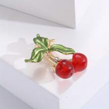 1pc Enamel Alloy & Rhinestone Decor Cherry Fruit Brooch 2023 New Arrival Simple And Fashionable Accessory - Red - View 4