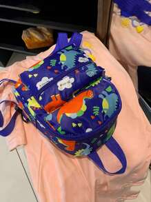Cartoon Dinosaur Nylon Backpack - Blue - View 5