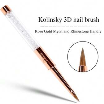 Rose Gold 3D Kolinsky Acrylic Nail Brush Nails Art Brush Pure Kolinsky Sable Brush 3D Painting Pen Drawing Brush DIY Nails Tools