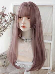 公主減齡長直合成假髮帶劉海,黑色灰色女性角色扮演自然熱阻分層假髮 - 紫丁香色 - 查看 1