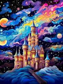 城堡畫diy鑽石畫,可愛卡通圖案,家居裝飾,手工藝品掛件,全鑽圓鑽,創意十字繡,禮品製作