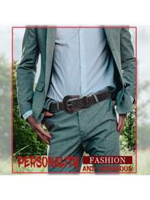 One Fashion Rhinestone Men's Belt Western Cowboy Diamond Studded Accessories - Black - View 5