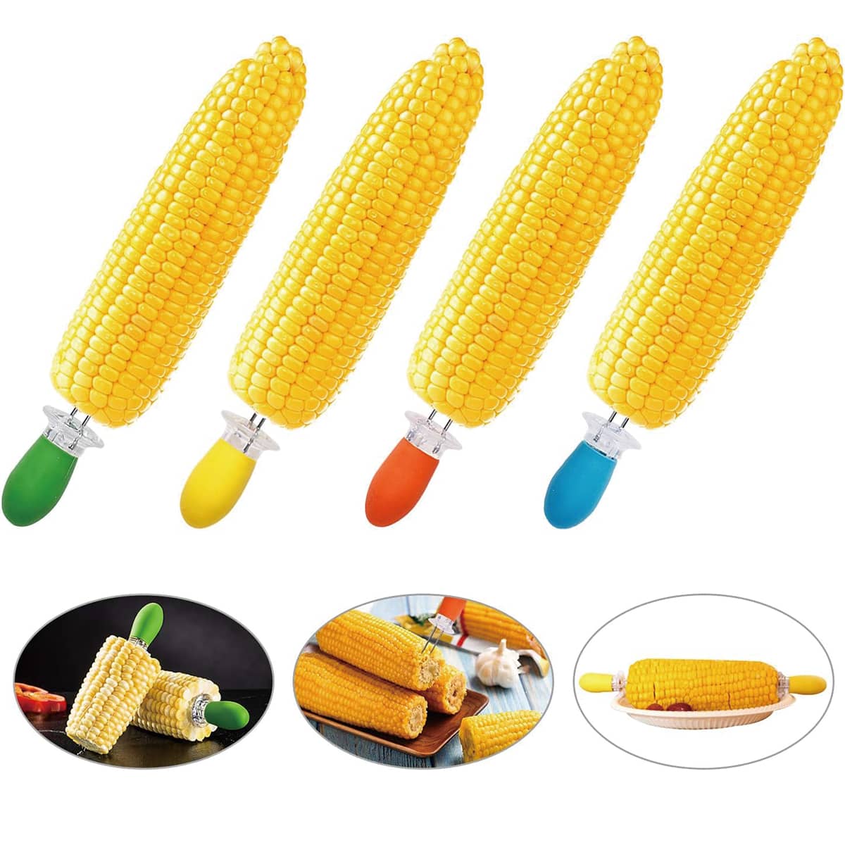 8 Pcs/4 Pairs 4 Colors Corn Holders, Stainless Steel Corn Cob Holders
