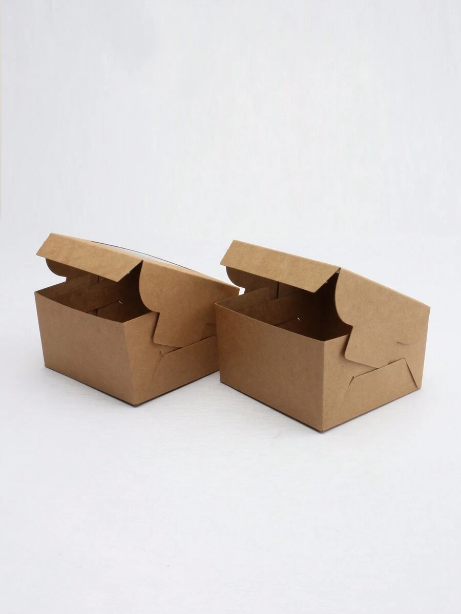 Caja De Ventana De Cupcake De Snowy Lady Para Empaque De Té, Caja De Papel Kraft Simple - 4 Piezas - Marrón - Ver 1