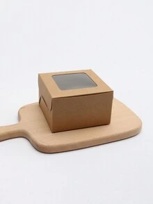Caja De Ventana De Cupcake De Snowy Lady Para Empaque De Té, Caja De Papel Kraft Simple - 4 Piezas - Marrón - Ver 5