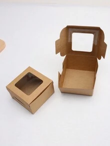 Caja De Ventana De Cupcake De Snowy Lady Para Empaque De Té, Caja De Papel Kraft Simple - 4 Piezas - Marrón - Ver 3