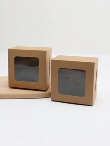 Caja De Ventana De Cupcake De Snowy Lady Para Empaque De Té, Caja De Papel Kraft Simple - 4 Piezas - Marrón - Ver 2