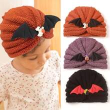 1個寶寶橙色南瓜蝙蝠針織帽,萬聖節
