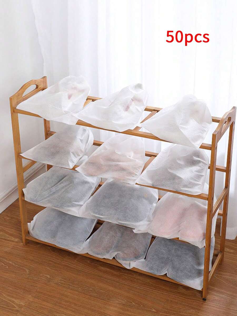 50入組無紡布一次性鞋袋,可用於家庭室內和室外旅行,存儲,整理,通風和防曬鞋履 - 白色 - 查看 1