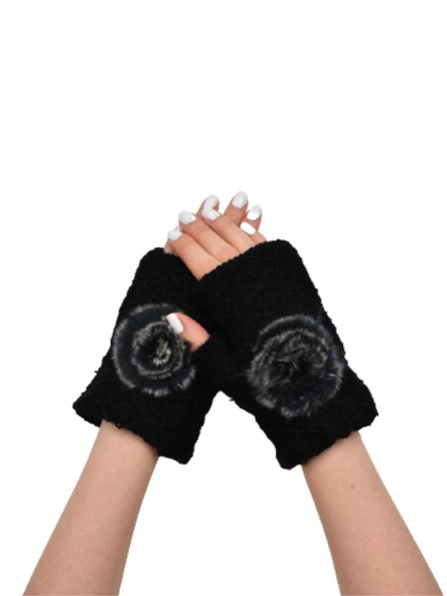 Gloves Mittens With Pompom - 深灰色 - 查看 1