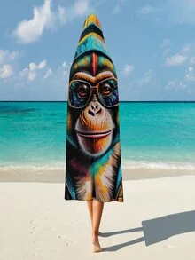 1入組創意猴子印花連帽毛毯,現代風格家居裝飾或旅行使用,適用於沙發或床上,適合生日禮物,適用於男女通用、全季節,可用作空調毯/午睡毯/休閒沙發毯,適用於男孩、女孩、成人 - 彩色 - 查看 4