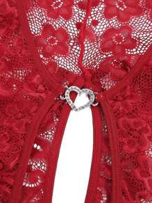 Women's Sexy Lingerie, Deep V-neck Tight-fitting Lace With Halterneck & Open Back & Crotchless Design Bodysuit - Burgundy - View 4