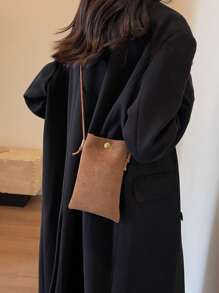 Small Pu Matte Texture Shoulder Crossbody Bag With Casual & Fashionable Simple Design For Phone And Other Small Items - Khaki - View 2