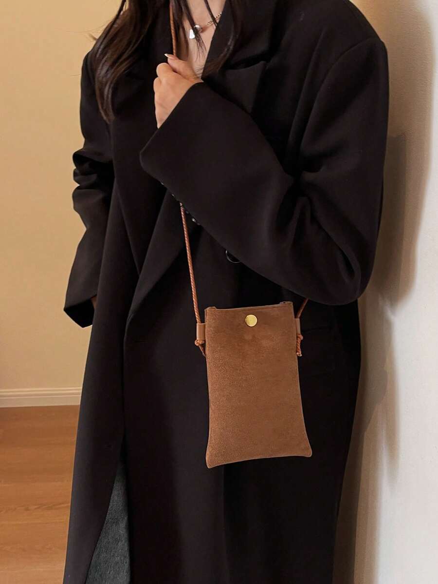 Small Pu Matte Texture Shoulder Crossbody Bag With Casual & Fashionable Simple Design For Phone And Other Small Items - Khaki - View 1