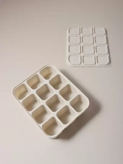 12-Compartment Baby Soft Silicone Easy Release Mold Complementary Food Box, Freezer & Refrigerator Storage Container, Steamer Mold