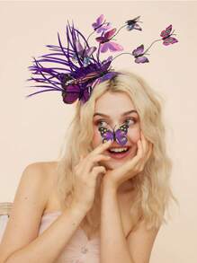 1 件裝蝴蝶迷彩頭帶帝王蝶頭帶羽毛皇冠茶會服裝甜美剪裁頭飾適合女士和女孩