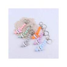 1pc New Creative Cartoon Raccoon Shaped Silicone Beaded Keychain For Diy Accessories - Purple - View 3
