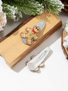2pcs/set Multicolor Woven Gingerbread Man Hair Clips, Christmas Style - Multicolor - View 5