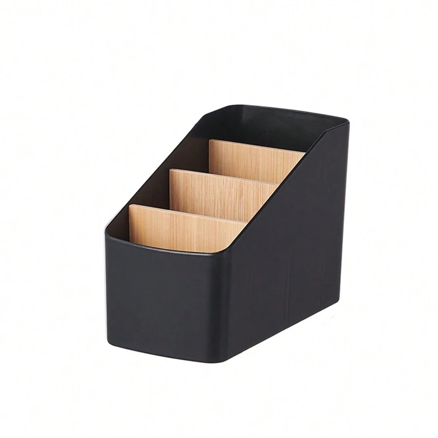 多功能桌面遙控儲物盒,帶分層分隔設計和可拆卸竹架,家庭/辦公室儲物收納盒,黑色 - 黑色 - 查看 1