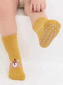 6雙/包嬰兒卡通動物設計圓領襪,配有防滑字母印膠,適合日常穿著 - 彩色 - 查看 6