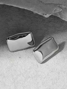 1pair Simple & Fashionable Earrings For Women, Geometric Square Shape, Suitable For European And American Style Holiday Parties - Silver - View 6