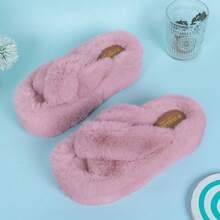 2023新款女式毛皮拖鞋,韓國風格厚底7cm增高舒適拖鞋,適用於春夏秋冬矮小女孩 - 粉色 - 查看 1