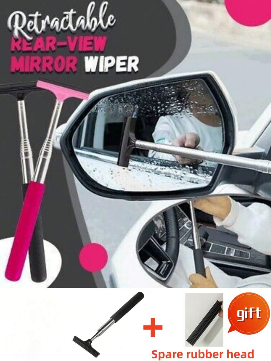 Retractable Rearview Mirror Wiper For Cleaning Snow & Ice On Car