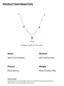 1件时尚S925纯银绿色水滴立方体吊坠项链，奢华简约，适合日常佩戴、聚会和派对。