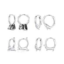 bamoer 1 對 925 純銀臘腸犬耳扣可愛貓圈耳環適合女士派對精美珠寶禮物 - 銀色 - 查看 11