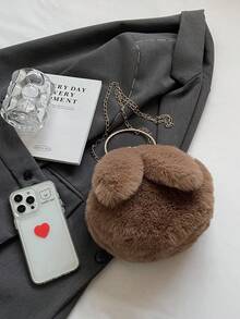 Mini Plush Rabbit Bag With Chain&handle Straps, Cute Crossbody Bunny Ear Clutch Bag - Khaki - View 7