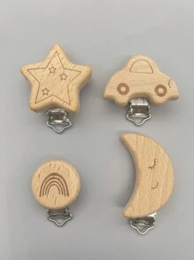 4pcs Diy Cartoon Wooden Pacifier Clip, Creative Wooden Chew Beads String Anti-Lost Clip - 4 piece set 1 - View 1