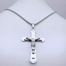 1pc Men's Stylish Silver Cross Pendant Necklace Suitable For Daily Wear - Silver - View 6