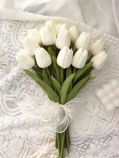 Tulip Artificial Flowers Real Touch Bouquet Bride's Hand Flower Bouquet Wedding Decoration Flower Home Living Room Decoration Flower Diy Flower Arrangement Material Valentine's Day Valentines