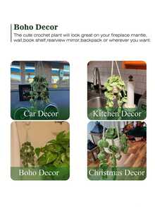 1只手工編織掛綴蘭花盆,用於車內裝飾,創意綠色植物吊飾,適用於車載後視鏡