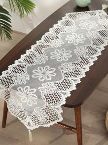 1pc/Set Hollow Out Lace Tablecloth As Table Runner, Placemat, Dining Table Cover For Home, Coffee Table, Kitchen - White - View 1